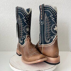 Lane Rodeo Houston Mens Cowboy Boots Brown Navy Square Toe 12.5" Size 13